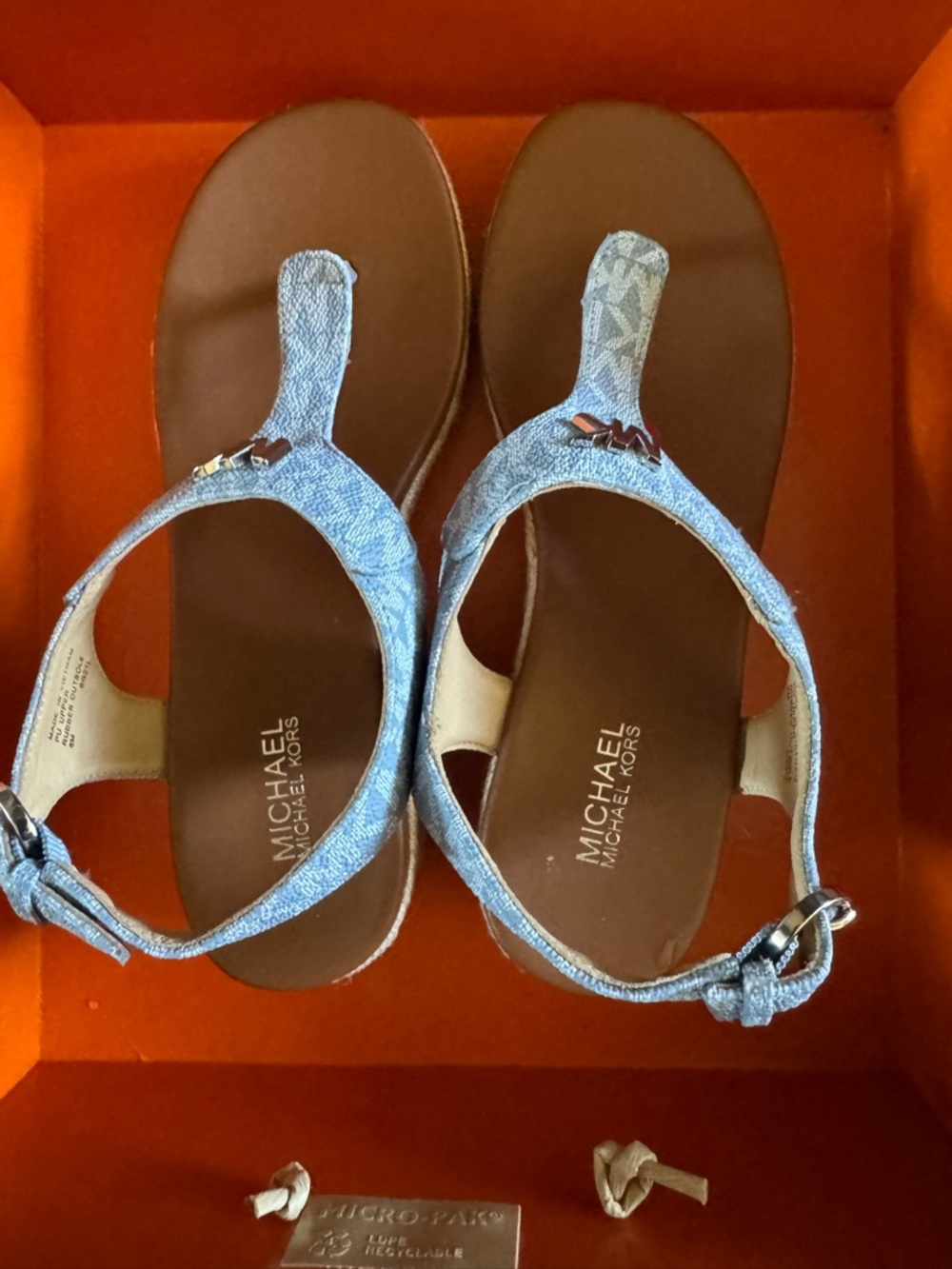 MICHAEL Michael Kors Denim-Style Thong Sandals in Light Blue and Brown
